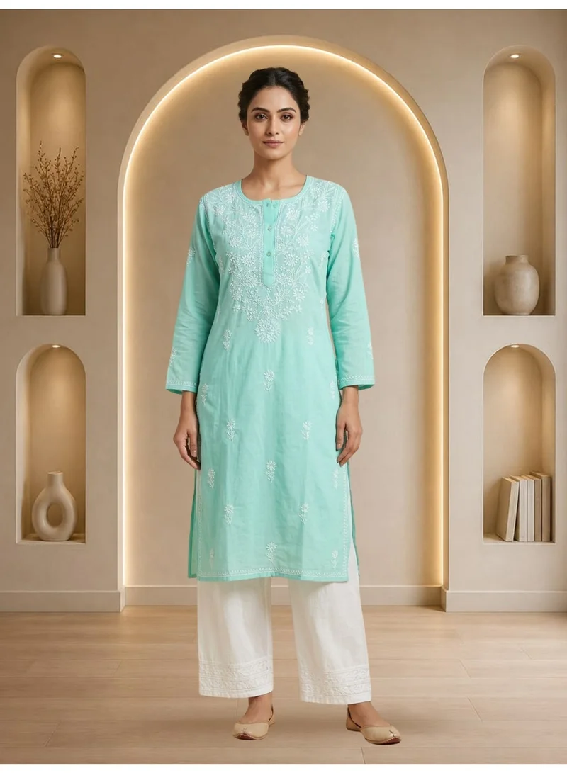 Hand Embroidered Chikankari Cotton Kurta-ALNTV115