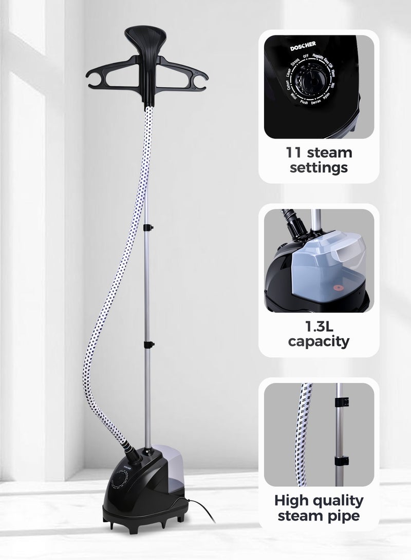 دوشر جهاز كي بالبخار عمودي للملابس مزودة بنظام تعليق البدلات، 11 مستوى للبخار، حماية من الحرارة الزائدة، أعمدة تلسكوبية عالية الجودة، مثالية للاستخدام المنزلي والتجاري 1.3 لتر 1950 واط، بدون عجلات - Image 3