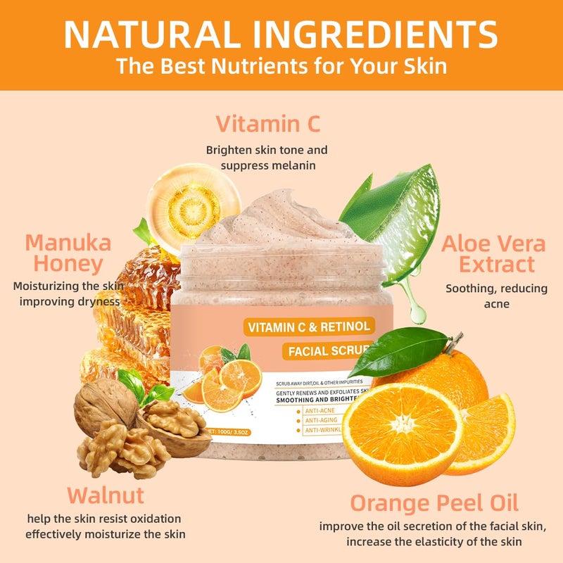 IREV Vitamin C Face Scrub, Exfoliating Facial Wash with Retinol, Facial Scrub,Facial Exfoliating Scrub, Facial Scrubs for Women,Deep Cleansing Face Wash Cleanser for Women Men - Image 5