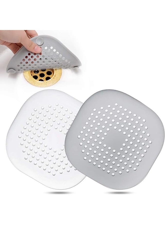 Hair Catcher,Square Hair Drain Cover for Shower Silicone Hair Stopper with Suction Cup,Easy to Install Suit for Bathroom,Bathtub,Kitchen 2 Pack (Grey White) | Drainer Cover Silicone Hair Stopper with Suction Cups,Protector Accessories,Easy to Install Suit for Bathroom,Bathtub,Sink - Image 1