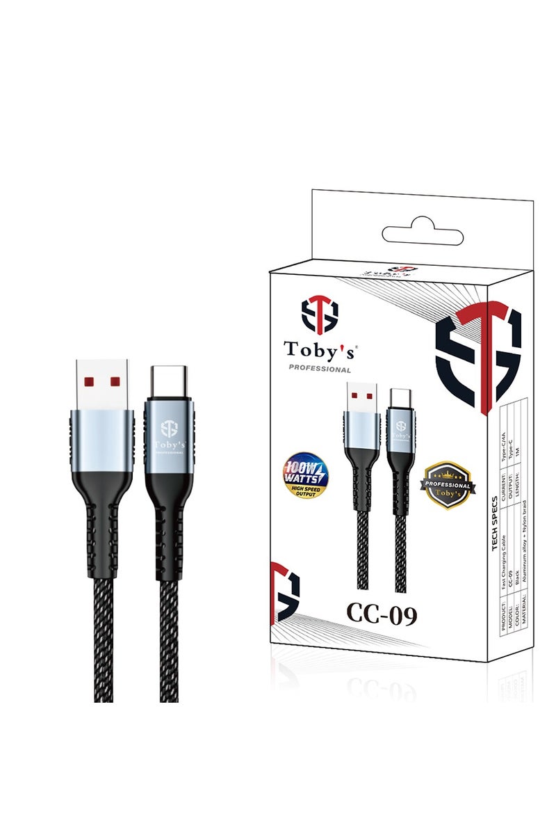 Toby's CC-09 4A Type-C Fast Charging Cable, 1M Length, Durable Aluminum Alloy and Nylon Braided, USB Type Input for All Devices - Image 1