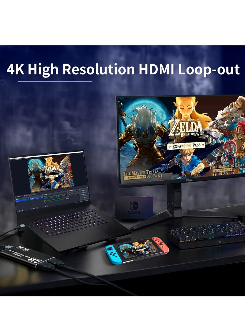 Barakah بطاقة التقاط الفيديو عالية الأداء | USB 3.0، 4K HDMI Loop-Out | Full HD 1080P 60FPS، 2K 30FPS | مثالية للبث على PS5، Switch، الكاميرا، الكمبيوتر، OBS | تصميم متين ومضغوط باللون الأسود - Image 3
