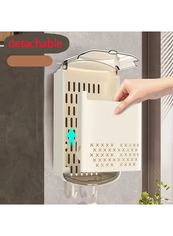 حامل أدوات المطبخ الأبيض السميك المثبت على الحائط بدون حفر مع رف أطباق وغطاء شفاف قابل للطي - Image 5