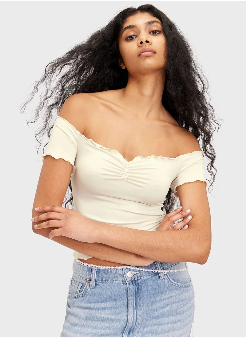 MONKI Bardot Knitted Crop Top