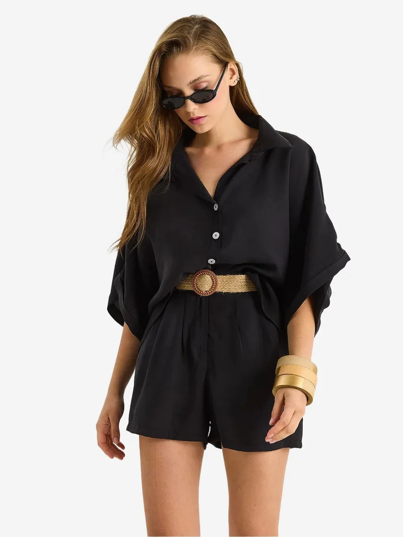 Bianco Lucci LUCCI High Waist Buttoned Two-Piece Coord Set