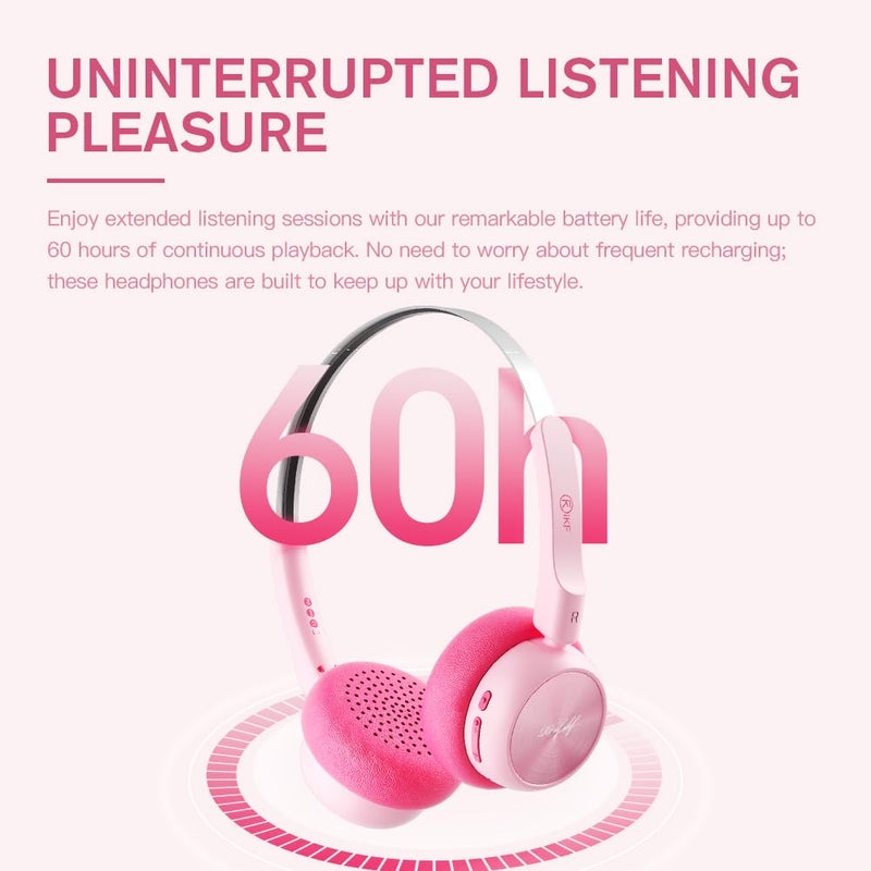 iKF R1 Wireless Retro Headphones | Bluetooth V 5.3 | 60 Hours Playtime | APP Custom Sound | Game Mode | Noise Isolation | Built-in Microphone | Throwback 80s 90s Design | Pink - Image 5