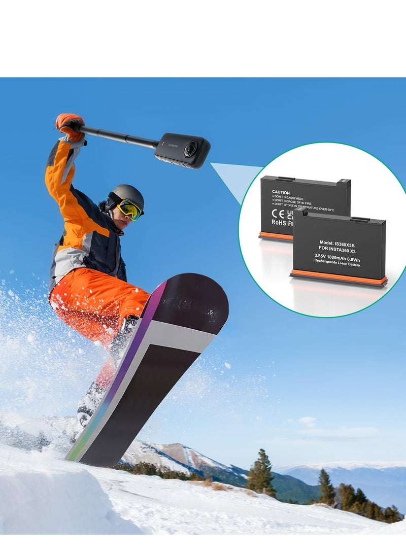 SYOSI - 2 Packs Replacement for Insta 360 x3 Battery 1800mAh and Dual Slot USB Fast Charger Hub Compatible with Insta360 X3 Action Camera High Capacity Electric Core (Fully Compatible with Original) - Image 1