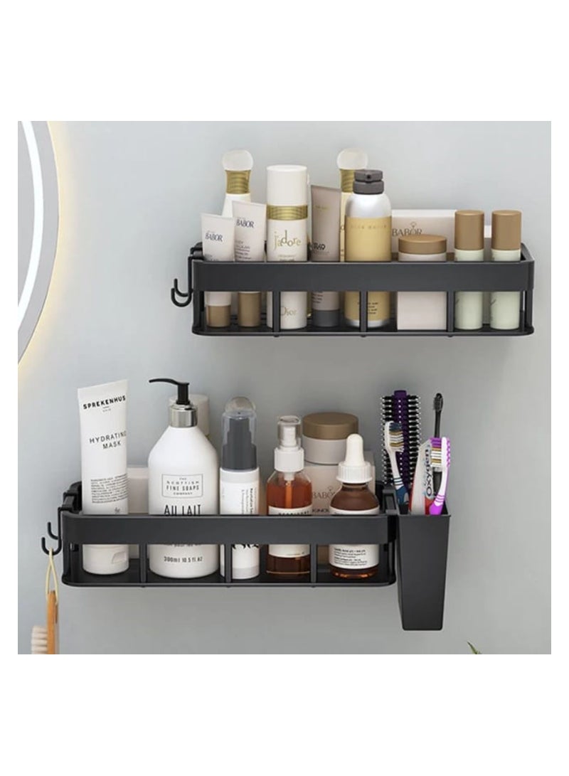 EnvoMart Pack of 2 Shower Caddy Organizer - Carbon Steel Shower Shelf with Hooks - Adhesive Bathroom Shelves for Storage and Organization - Black Shower Organizer - No Drilling Required  - Image 2
