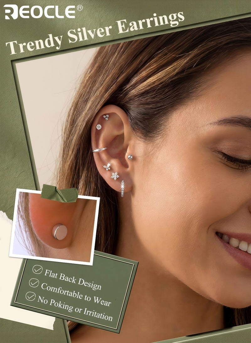 REOCLE 12 Pair Hypoallergenic Surgical Steel Earrings for Sensitive Ears Flat Back Stud Earrings Small Stainless Steel Hoop with Screw Back Secure Fit Comfortable to Wear Ideal for Multiple Piercings for Women and Men - Image 3