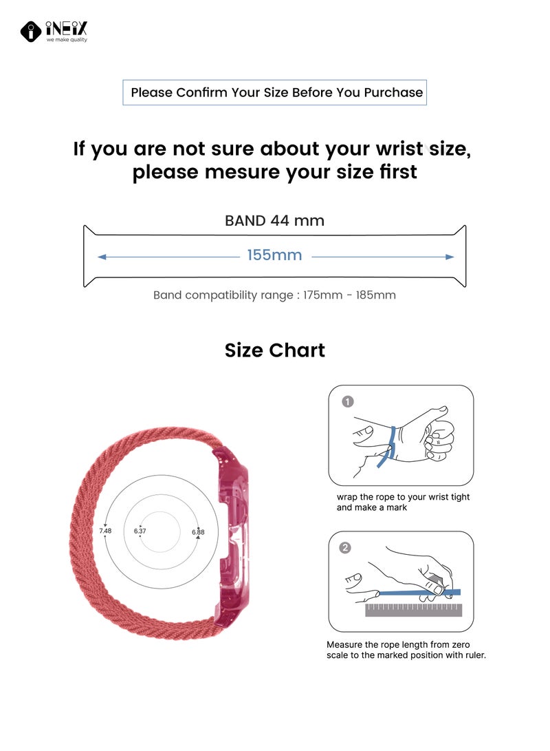 إينيكس سوار ساعة مجدول (مُضفّر) من نايلون قابل للتمدد مع غطاء لامع متوافق مع ساعات ابل 44 ملم (طول حزام 155 ملم ) - وردي - Image 2