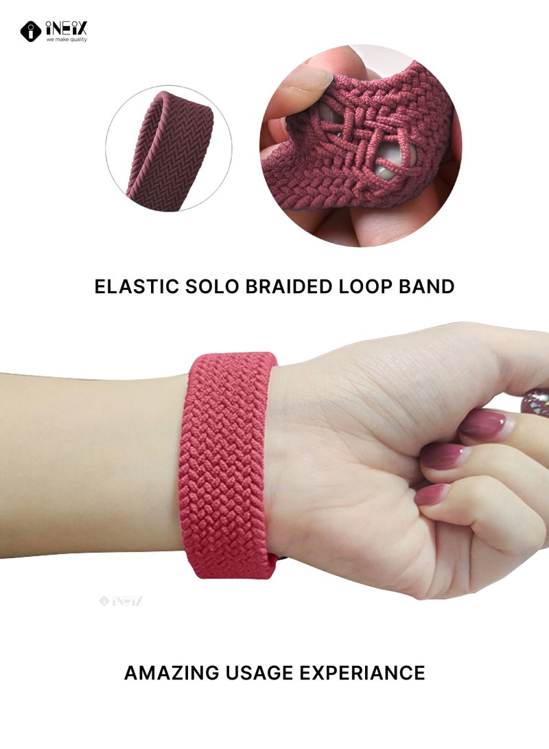 إينيكس سوار ساعة مجدول (مُضفّر) من نايلون قابل للتمدد مع غطاء لامع متوافق مع ساعات ابل 44 ملم (طول حزام 155 ملم ) - وردي - Image 4