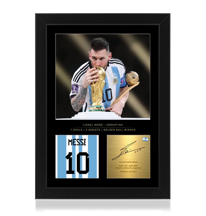 Home Trove ALAYRA Lionel Messi Celebratory World Cup 2022 A4 Framed Photo Display - Reproduced Digital Signature - Gift For Football Fans - Image 2