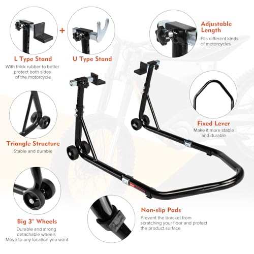 Donext Motorcycle Stand 850LB Adjustable Sport Bike Rear Wheel Lift Swingarm Paddock Stands Black, 5 Adjustable Heights, U+L - Image 5