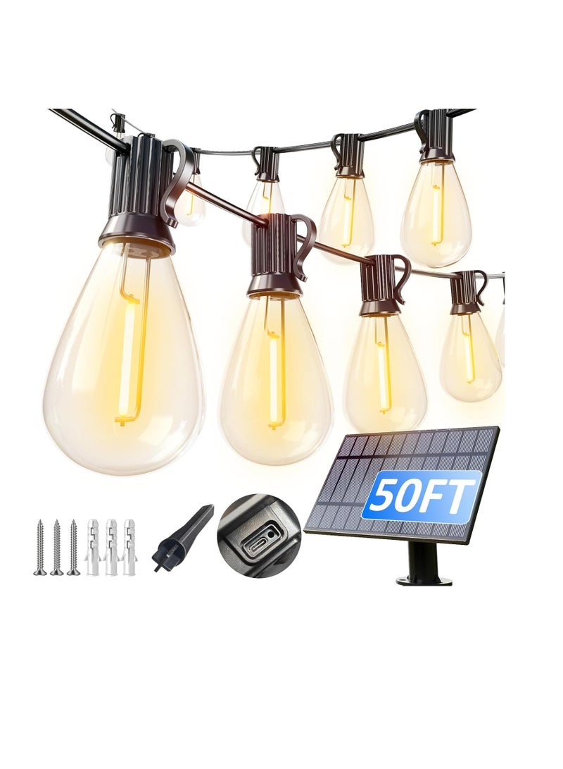 general luckystyle 50FT Solar String Lights Outdoor Waterproof with 18+1 LED Bulbs Long Last for 20+Hrs, Commercial Grade Shatterproof USB Patio Solar Powered Lights for Camping，Backyard, Garden, Porch Decor - Image 1