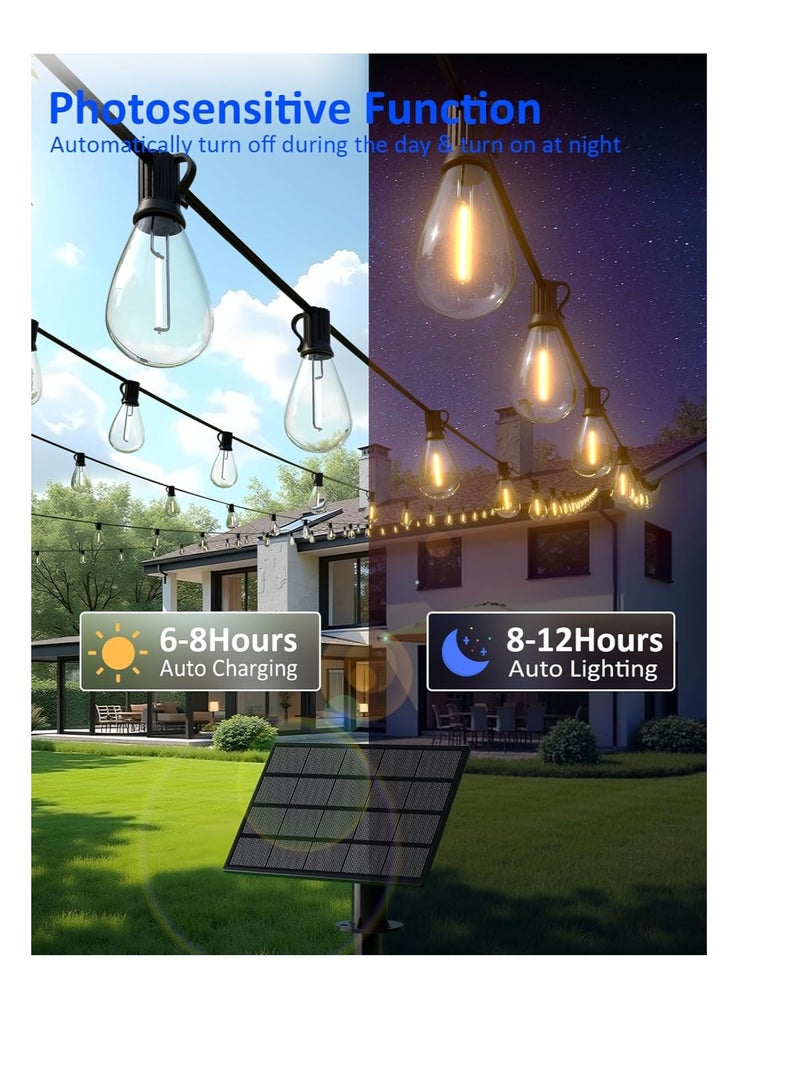 general luckystyle 50FT Solar String Lights Outdoor Waterproof with 18+1 LED Bulbs Long Last for 20+Hrs, Commercial Grade Shatterproof USB Patio Solar Powered Lights for Camping，Backyard, Garden, Porch Decor - Image 5