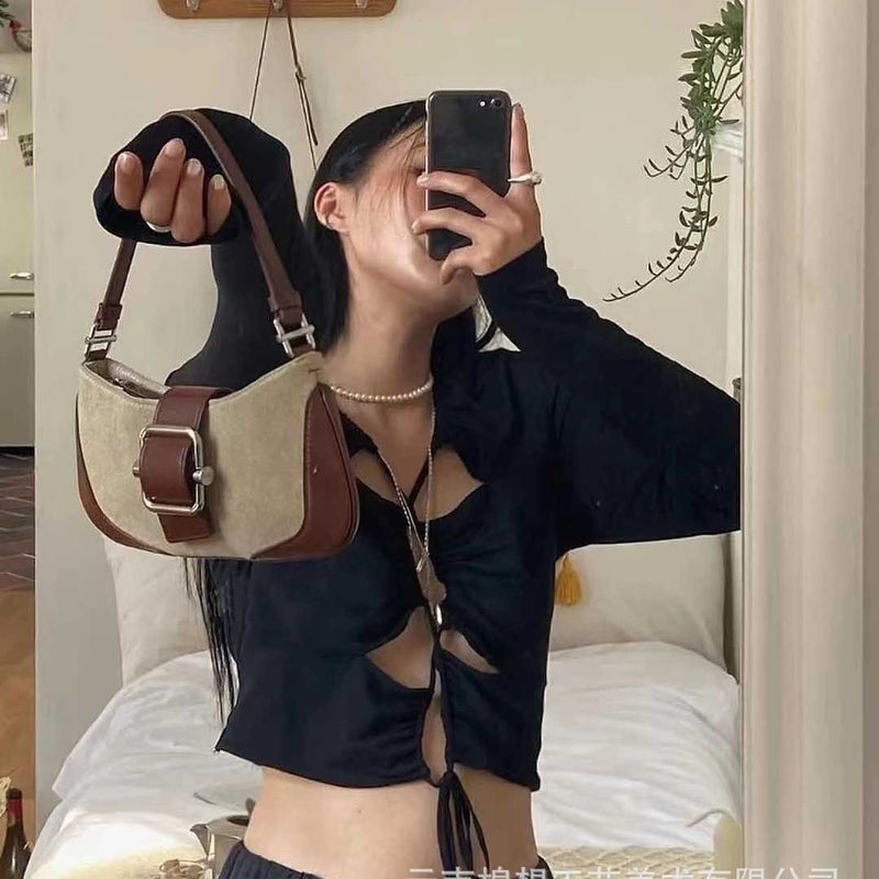 Women'S Bag Style Niche Textured Baguette Bag Retro Underarm Bag Versatile Ins Shoulder Bag Patchwork Trendy - Image 2