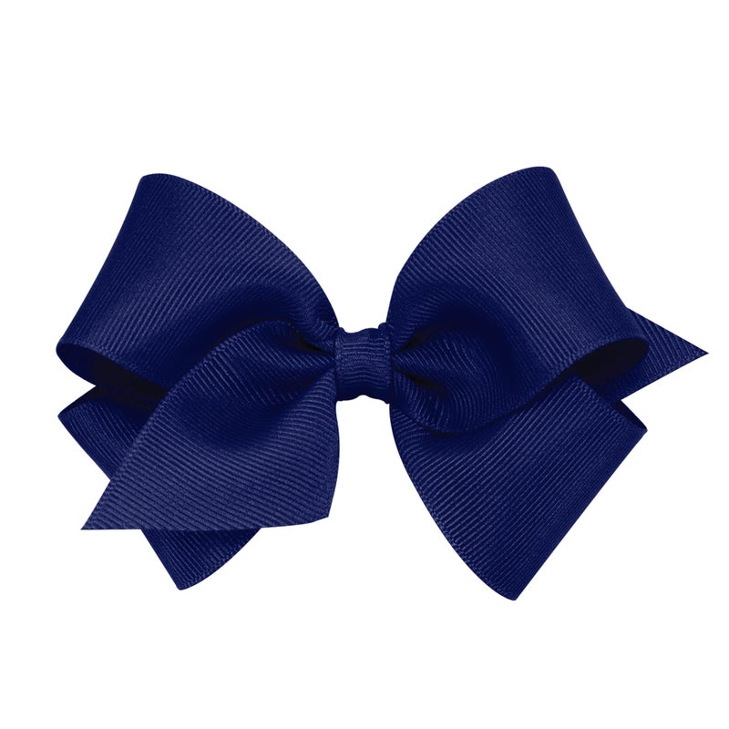 Wee Ones Girls' Plain Wrap Classic Grosgrain Hair Bows on a WeeStay No-Slip Hair Clip, Handmade, Small, Light Navy - Image 1