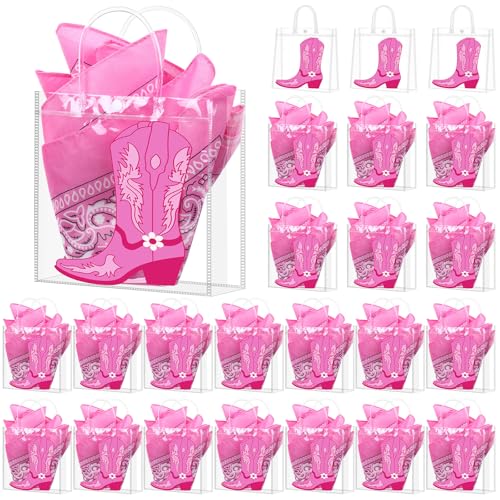 Gaillty 48 Pcs Cowboy Cowgirl Boot Party Favor Bags Gift Clear PVC Bags with Paisley Bandanas Western Cowboy Party Supplies Birthday Treat Goodies for Bachelor Rodeo Birthday Fashion StylePink - Image 1
