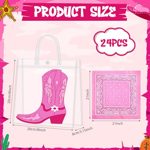 Gaillty 48 Pcs Cowboy Cowgirl Boot Party Favor Bags Gift Clear PVC Bags with Paisley Bandanas Western Cowboy Party Supplies Birthday Treat Goodies for Bachelor Rodeo Birthday Fashion StylePink - Image 3