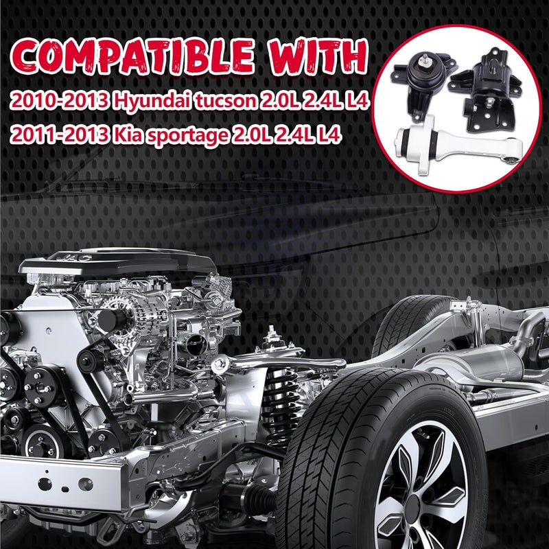 QRYIPPDM Engine Motor & Transmission Mount for 2010-2013 Hyundai Tucson & 2011-2013 Kia Sportage 2.0L 2.4L - Image 3