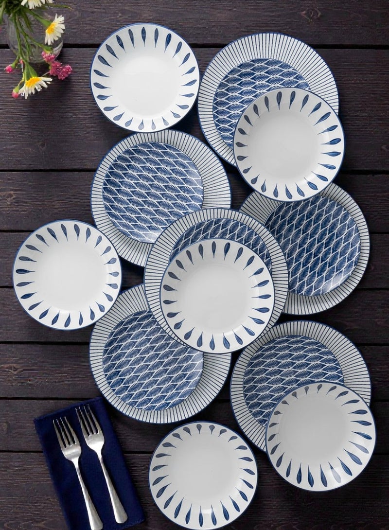 Noon East 18 piece Porcelain Dinnerware Set, Set for 6, Microwave & Dishwasher Safe, Blue Abstract Design - Image 4