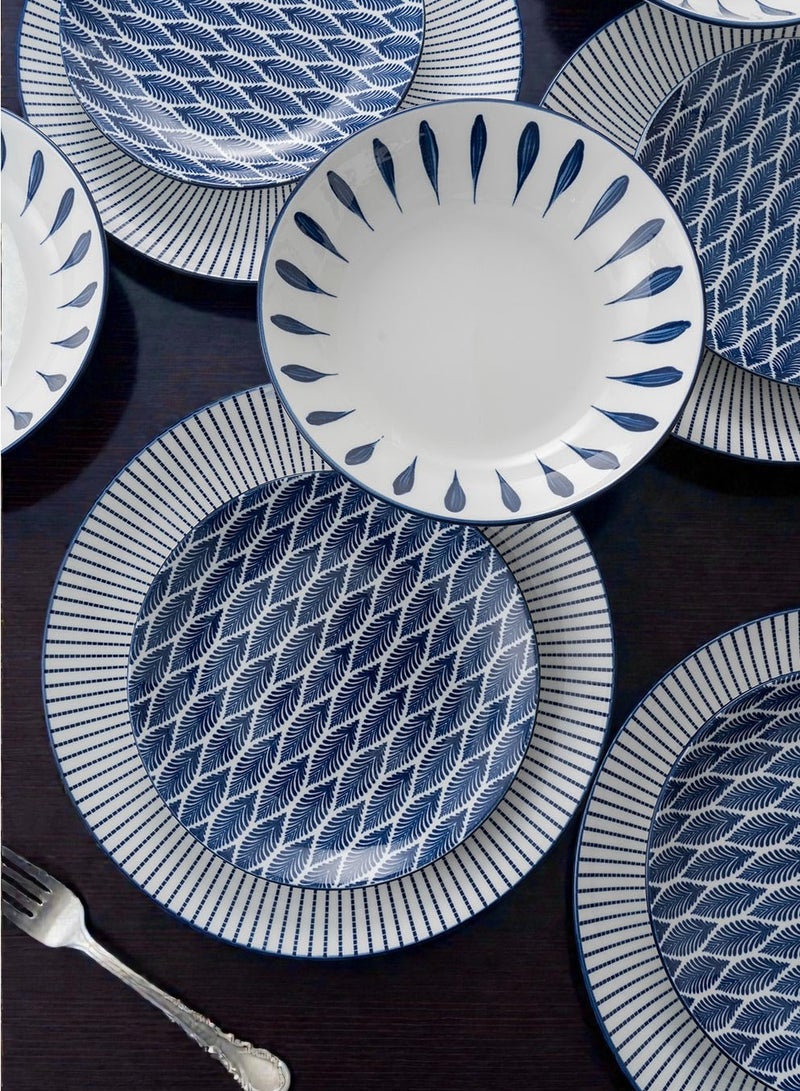 Noon East 18 piece Porcelain Dinnerware Set, Set for 6, Microwave & Dishwasher Safe, Blue Abstract Design - Image 2