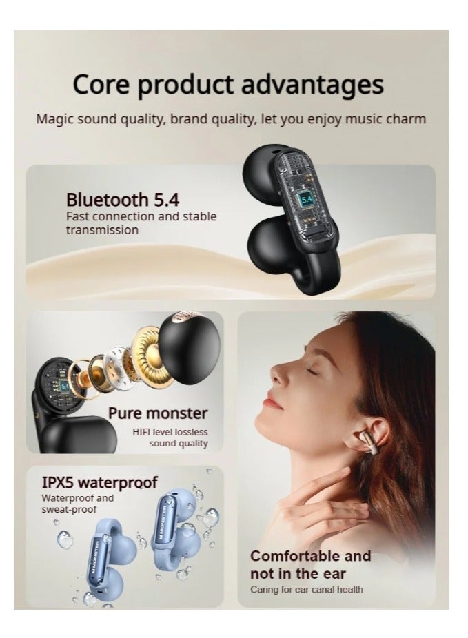Monster Monster Open-Ear Wireless Earbuds AC601, Bluetooth 5.4 Clip-On Headphones with ENC Noise Cancellation, IPX5 Waterproof, 32H Battery, Hi-Fi Sound with PVK Diaphragm, Touch Control for Workout/Gym/Running  - Image 4