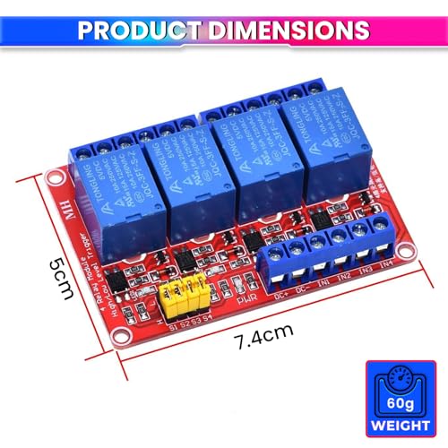 amiciSmart 4 Channel 5V Relay Module Shield with Optocoupler, High and Low Level Trigger Relay Board for Arduino, and Microcontrollers - Perfect for DIY Smart Home Automation - Image 5
