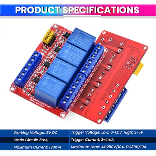 amiciSmart 4 Channel 5V Relay Module Shield with Optocoupler, High and Low Level Trigger Relay Board for Arduino, and Microcontrollers - Perfect for DIY Smart Home Automation - Image 3