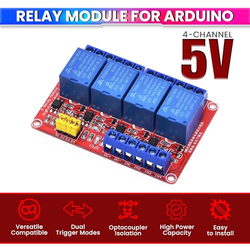 amiciSmart 4 Channel 5V Relay Module Shield with Optocoupler, High and Low Level Trigger Relay Board for Arduino, and Microcontrollers - Perfect for DIY Smart Home Automation - Image 2