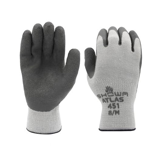 SHOWA Atlas 451 Natural Rubber Latex Palm Coated Insulated General Purpose Winter Work Glove with Poly Blend Liner, Large (12 Pair) - Image 1