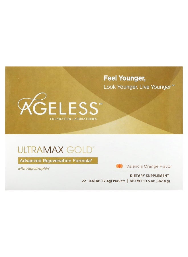 Ageless Foundation Laboratories Ageless Foundation Laboratories, UltraMax Gold, Advanced Rejuvenation Formula with Alphatrophin, Valencia Orange, 22 Packets, 0.61 oz (17.4 g) Each  - Image 1