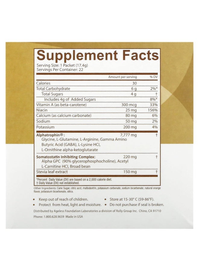 Ageless Foundation Laboratories Ageless Foundation Laboratories, UltraMax Gold, Advanced Rejuvenation Formula with Alphatrophin, Valencia Orange, 22 Packets, 0.61 oz (17.4 g) Each  - Image 2