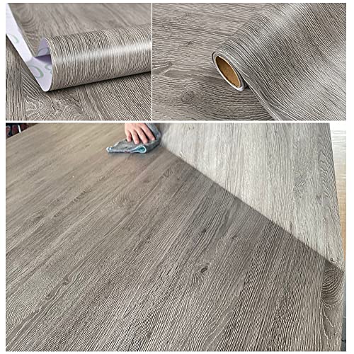 TAOGIFT Self Adhesive Vinyl Film Retro Wood Look Furniture Sticker Paper Wallpaper for Kitchen Cabinets Shelves Cupboard Table Desk Countertop Walls Furniture Crafts Removable Waterproof 40CMX2.5M (Grey Oak) - Image 1