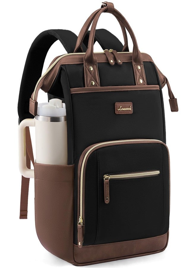 لوف فوك حقيبة ظهر لابتوب LOVEVOOK للنساء، أسود-بني، 15.6 بوصة، حقيبة ظهر عملية للجامعة، مناسبة للسفر، العمل، التدريس، أو حتى كحقيبة سفر. - Image 1
