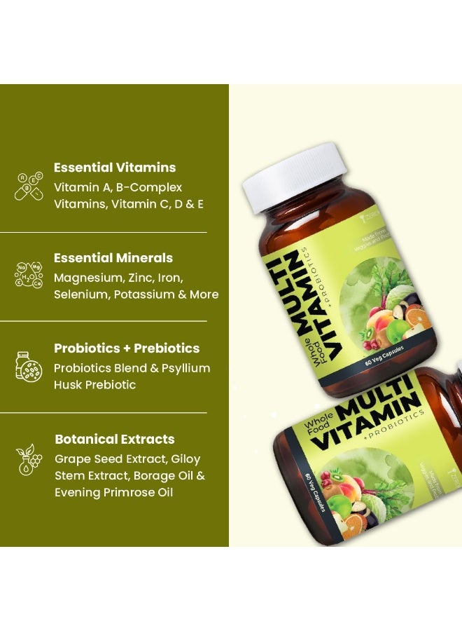 ZEROHARM Multivitamin+Probiotics for Men & Women | Plant-Based Daily Supplement with 25 Probiotic Strains | Boosts Immunity, Energy & Digestion | Whole Food Multivitamins & Minerals | 60 Veg Capsules - Image 2