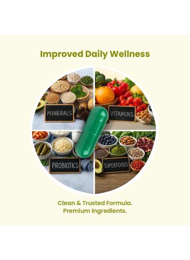 ZEROHARM Multivitamin+Probiotics for Men & Women | Plant-Based Daily Supplement with 25 Probiotic Strains | Boosts Immunity, Energy & Digestion | Whole Food Multivitamins & Minerals | 60 Veg Capsules - Image 4