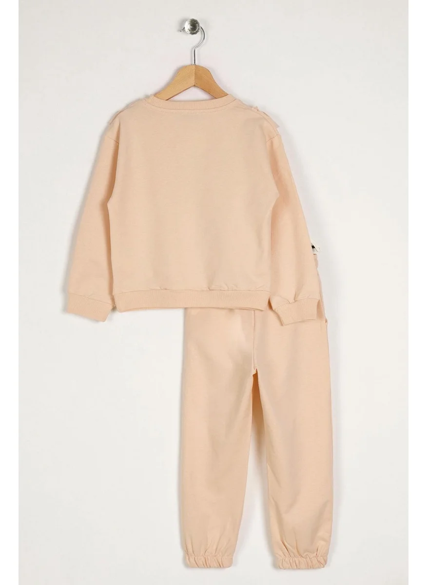 Zepkids Girls Beige Colored Ruffle Detailed Two Piece Set