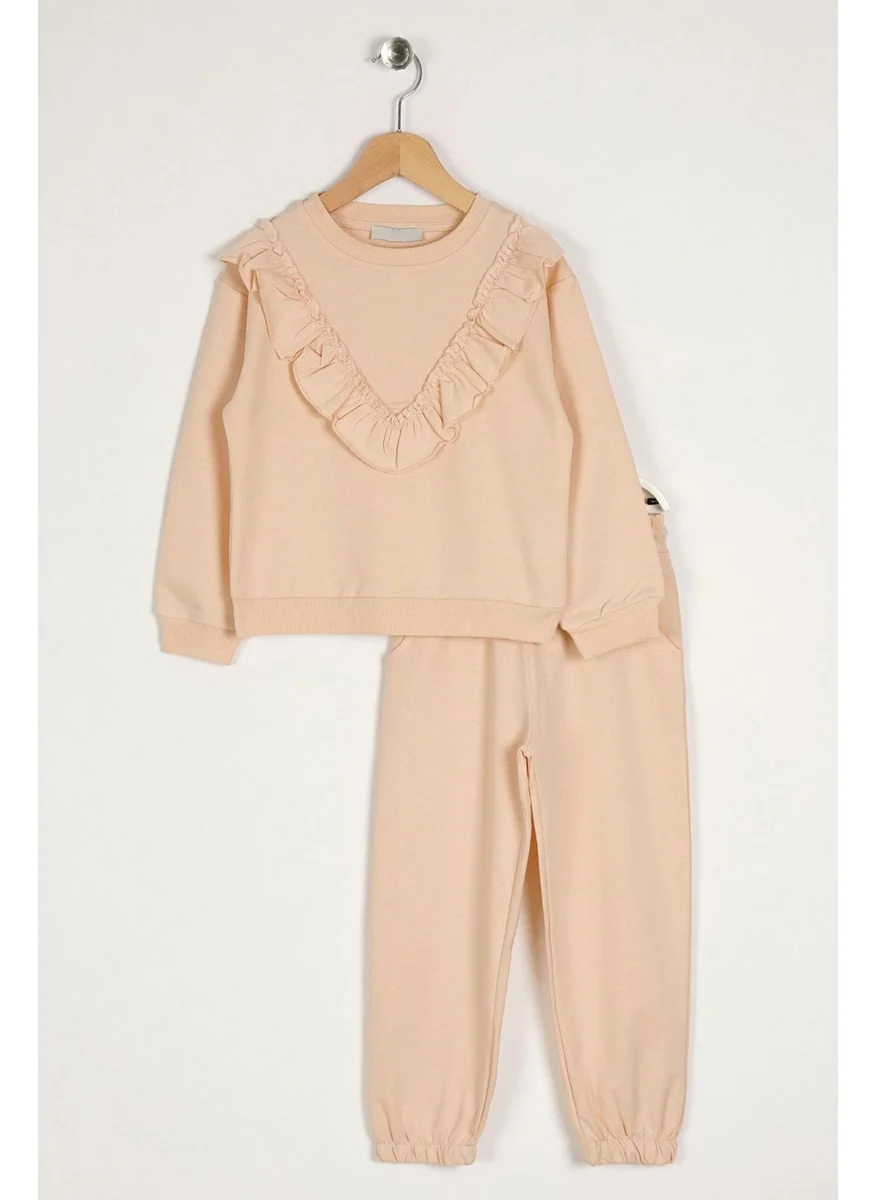 Zepkids Girls Beige Colored Ruffle Detailed Two Piece Set
