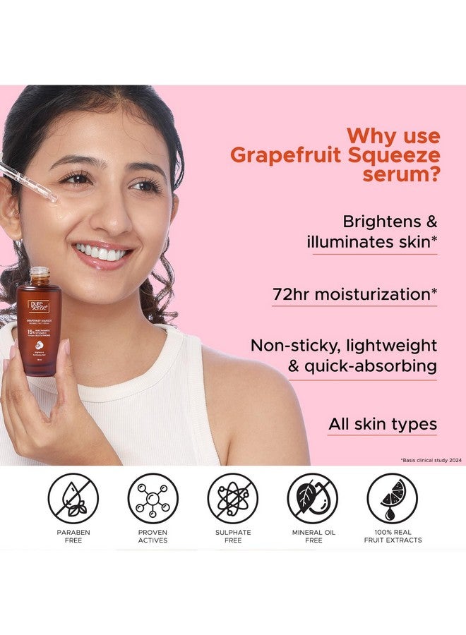 PureSense 15% Niacinamide, Vitamin C, Glutathione Radiant Face Serum With Grapefruit For Men And Women 28Ml - Image 2