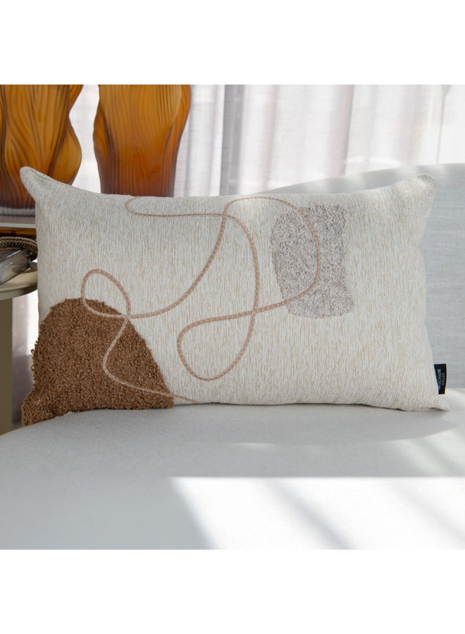 Belchior Lines Embroidery Rectangular Decorative Cushion Linen and Soft Brown 35 x 55 cm 472567 - Image 3