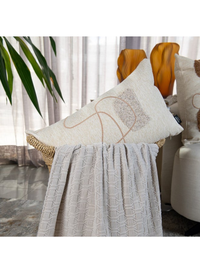 Belchior Lines Embroidery Rectangular Decorative Cushion Linen and Soft Brown 35 x 55 cm 472567 - Image 2