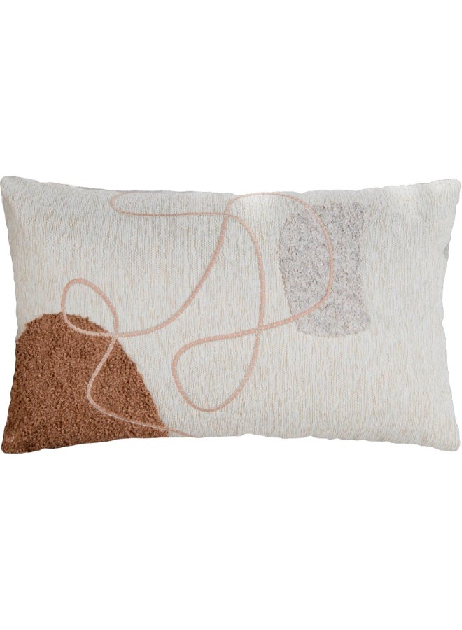 Belchior Lines Embroidery Rectangular Decorative Cushion Linen and Soft Brown 35 x 55 cm 472567 - Image 1