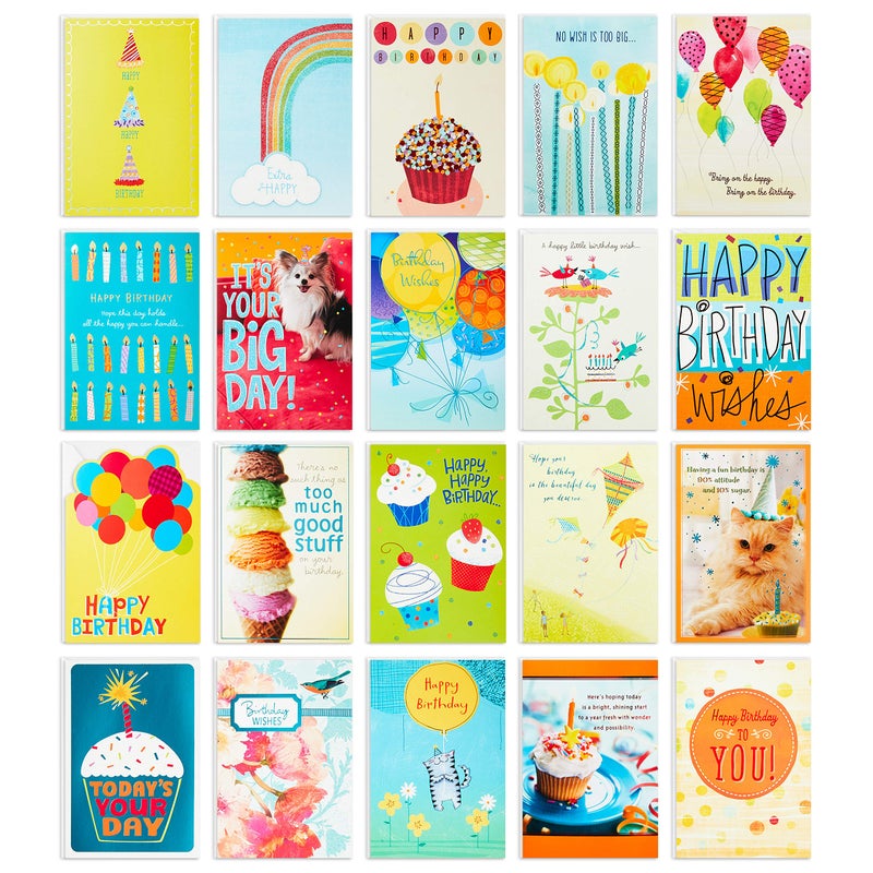 Hallmark Birthday Cards Assortment 20 Cards with Envelopes Refill Pack for Hallmark Card Organizer Box
