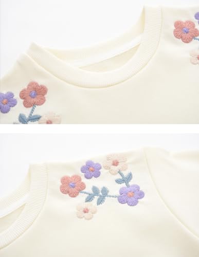 BINIDUCKLING Toddler Crew Neck Sweatshirt Girls 2T Floral Beige - Image 5