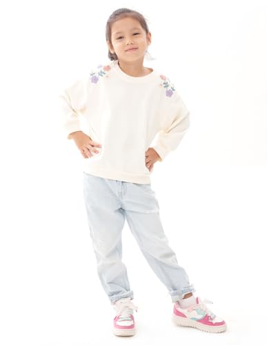 BINIDUCKLING Toddler Crew Neck Sweatshirt Girls 2T Floral Beige - Image 3
