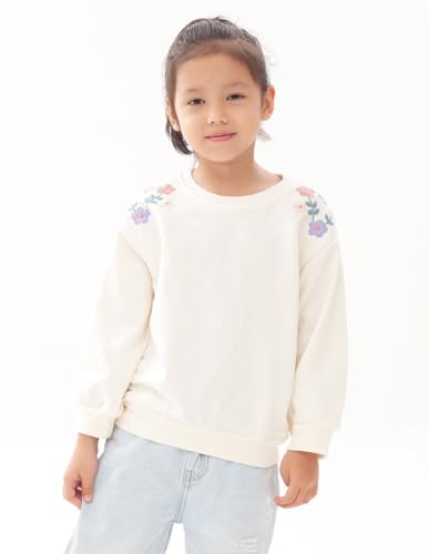 BINIDUCKLING Toddler Crew Neck Sweatshirt Girls 2T Floral Beige - Image 2
