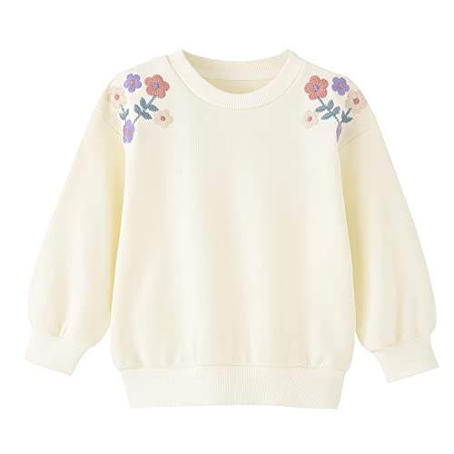 BINIDUCKLING Toddler Crew Neck Sweatshirt Girls 2T Floral Beige - Image 1