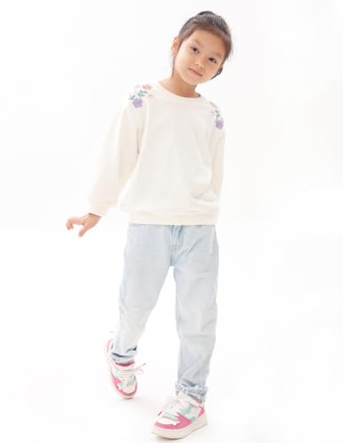 BINIDUCKLING Toddler Crew Neck Sweatshirt Girls 2T Floral Beige - Image 4