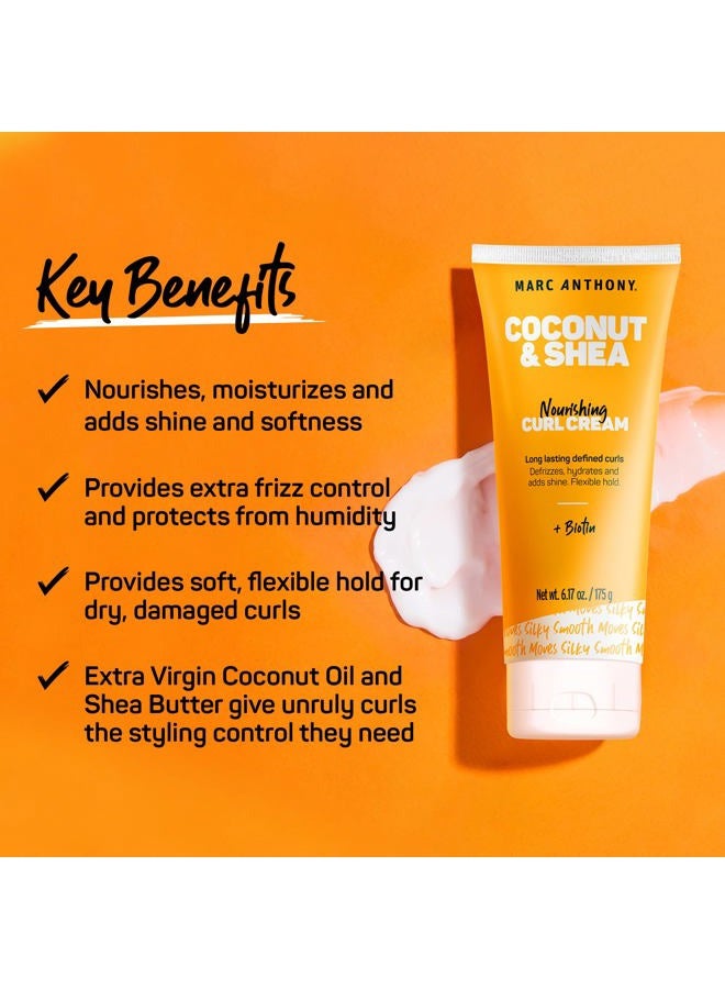 MARC ANTHONY Nourishing Curl Cream, Coconut Oil & Shea Butter - Anti-Frizz Biotin Detangling Cream to Enhance Curls, Defrizz, Hydrate & Adds Shine - Color Safe & Sulfate Free Styling Product - Image 2